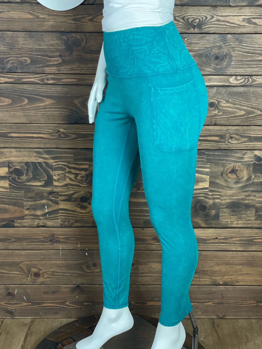 JoyLab High Rise Spruce Green 7/8 Teal Active Leggings Crackle Stonewash Pockets